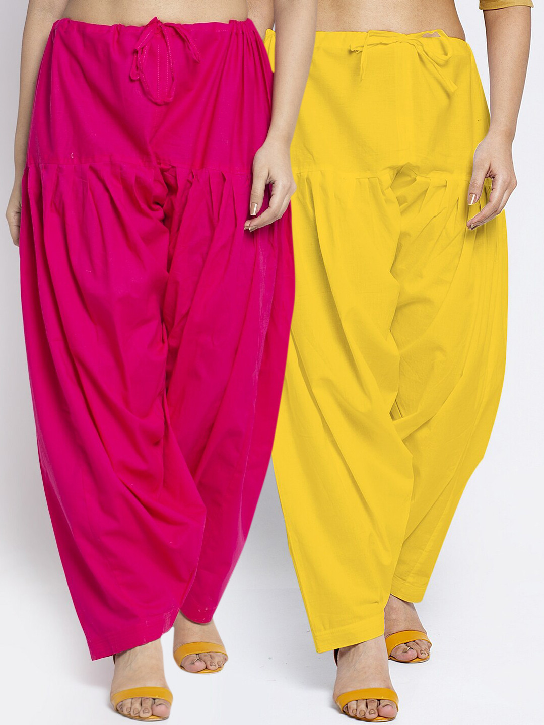 GRACIT Women Pack Of 2 Yellow & Pink Solid Pure Cotton Patiala Salwar