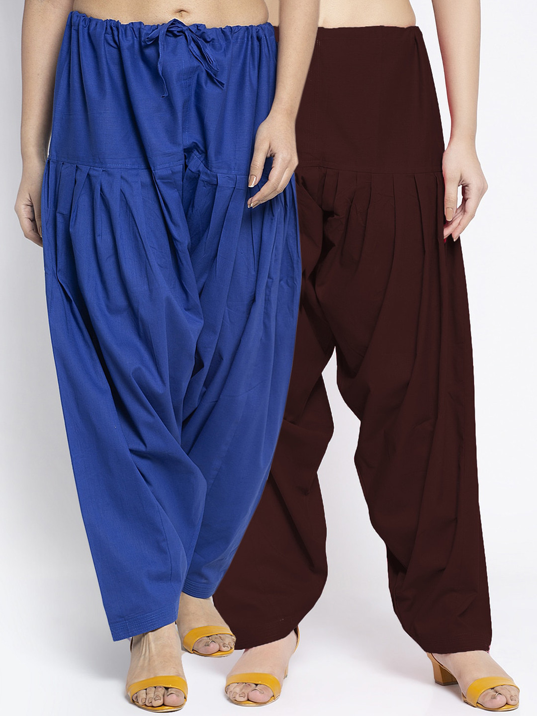 GRACIT Women Pack Of 2 Blue & Brown Solid Pure Cotton Patiala Salwar