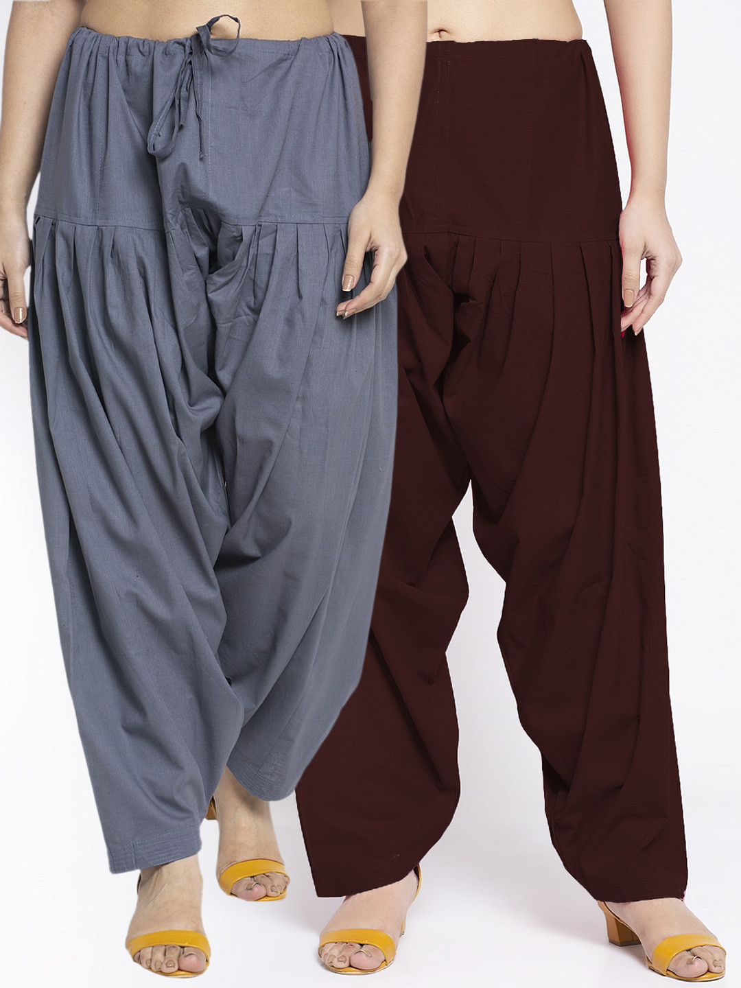 GRACIT Women Pack Of 2 Grey and Brown Solid Pure Cotton Patiala Salwar