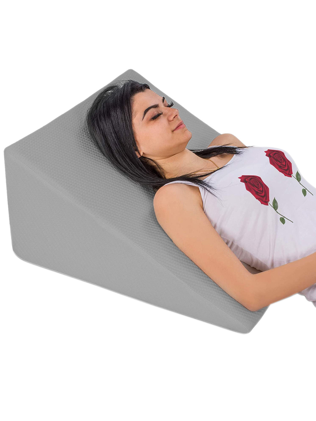 Pum Pum Grey Solid Faux Velvet Soft Polyurethane Foam Therapedic Pillow-17.7 x 58.4 x 68.5 cm