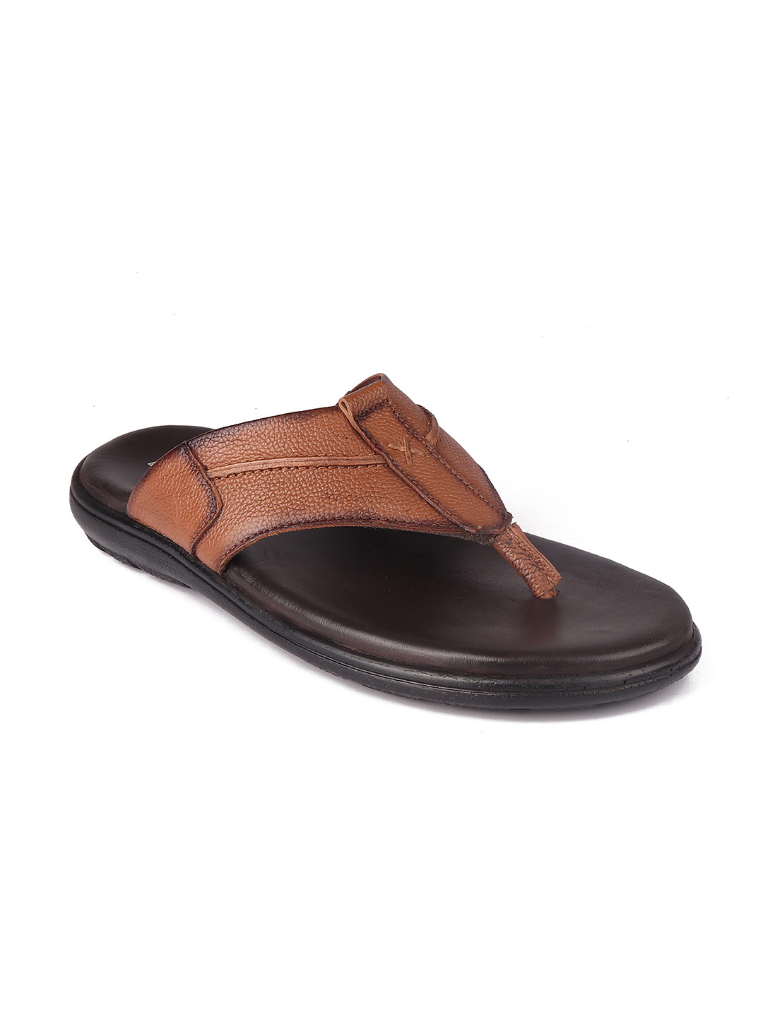 Red Chief Men Tan & Black Leather Comfort Sandals