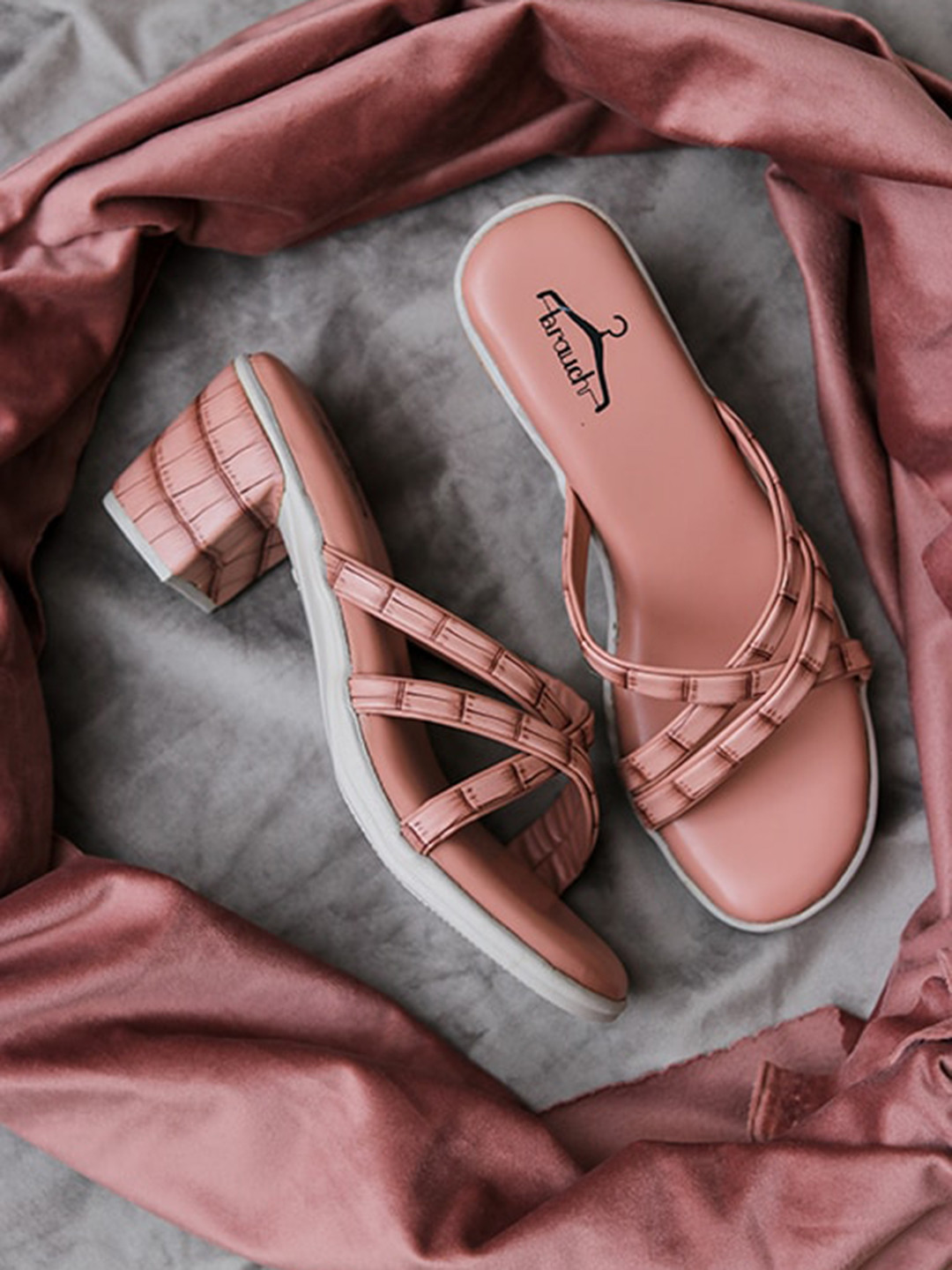 Brauch Peach-Coloured Block Pumps with Buckles