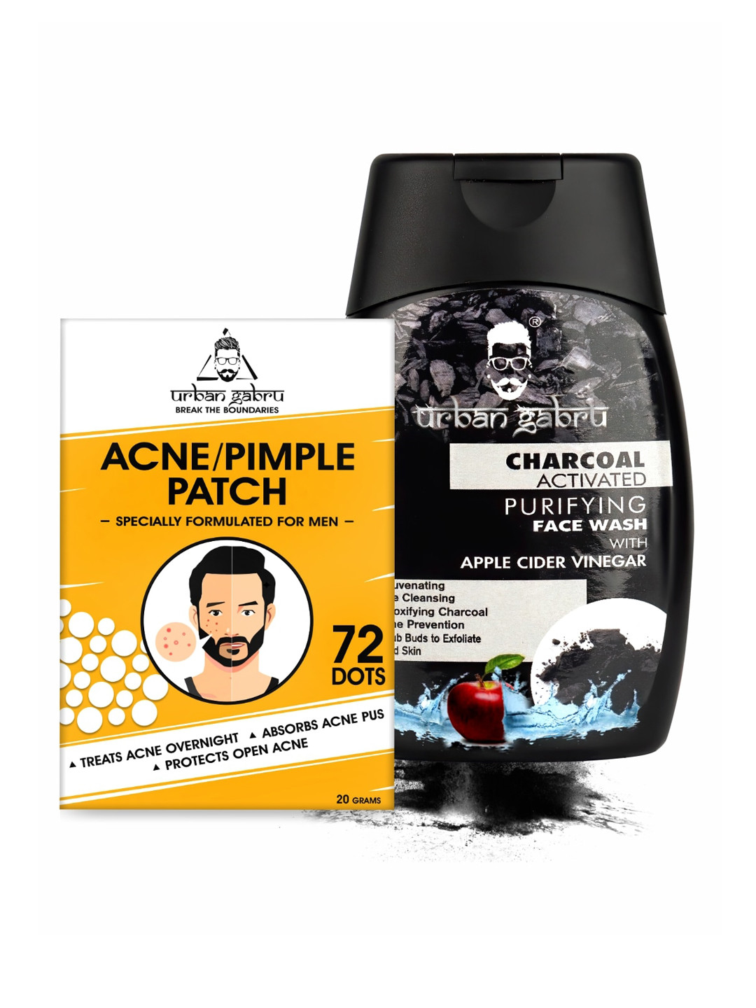 URBANGABRU Set Of 2 Acne Pimple Patch & Charcoal Face Wash - 150ml