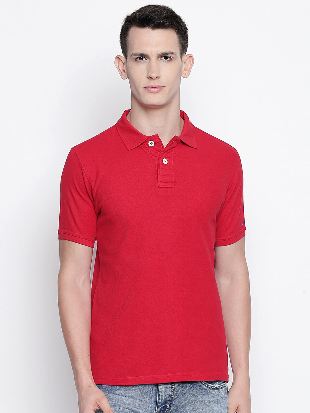 Basics Men Red Raw Edge Muscle Fit T-shirt