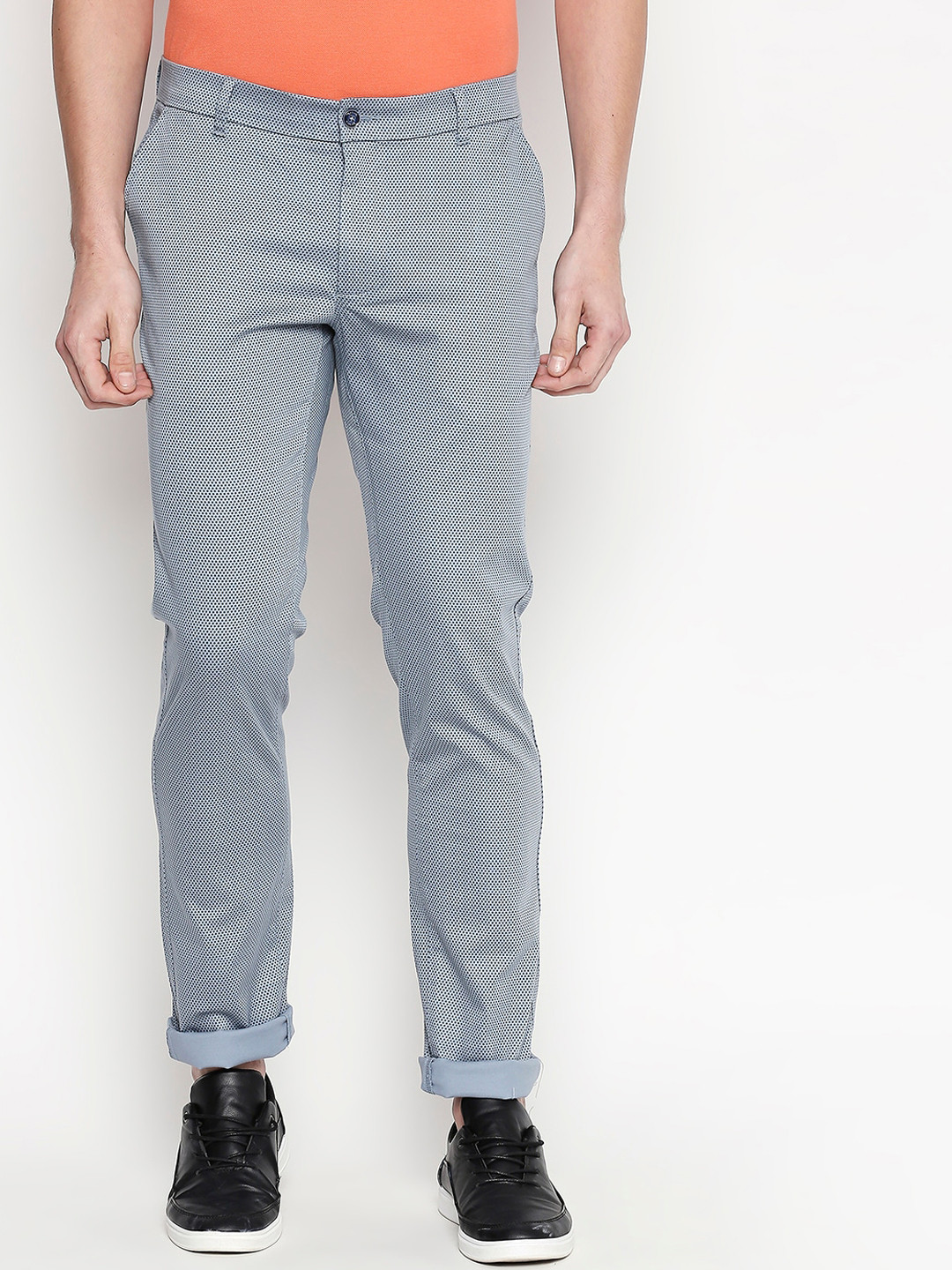 Basics Men Grey Tapered Fit High-Rise Flat-Front Trousers