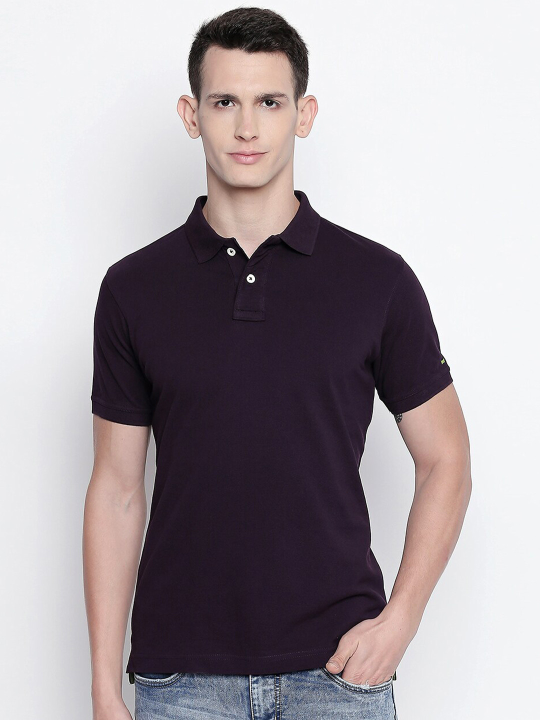Basics Men Purple & dark sapphire Slim Fit T-shirt