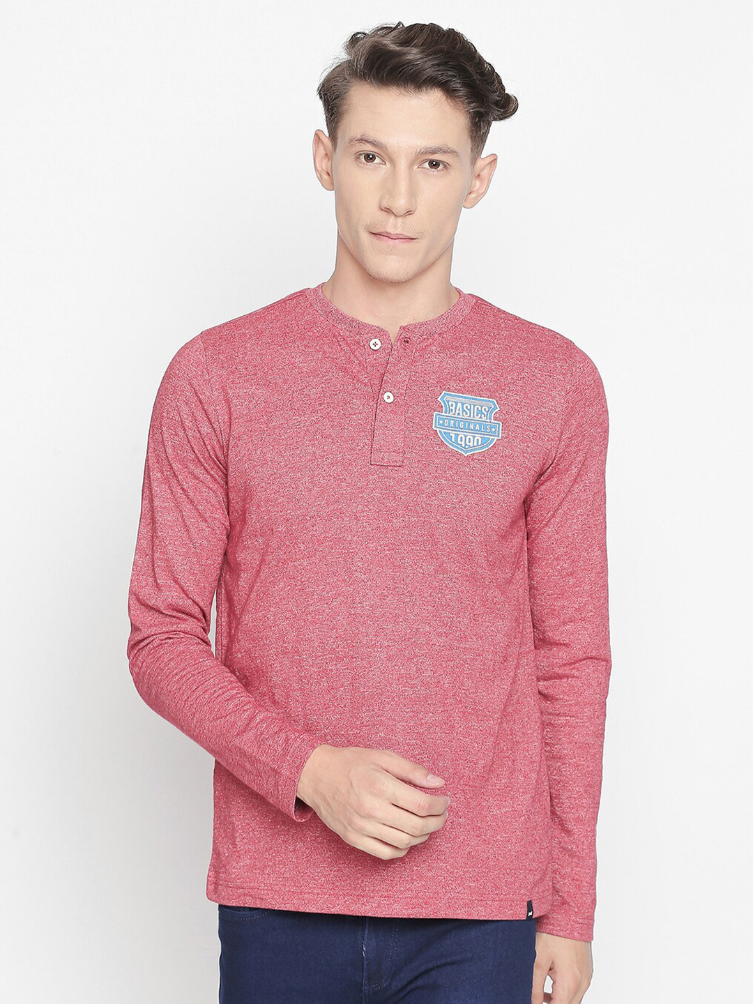 Basics Men Red & charm Applique Slim Fit T-shirt