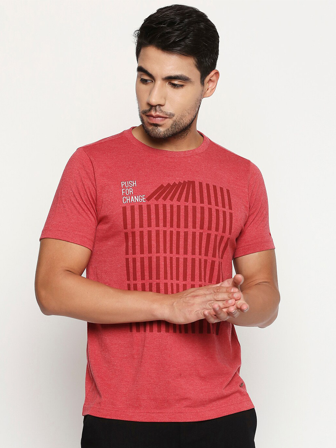 Basics Men Red Raw Edge Slim Fit T-shirt