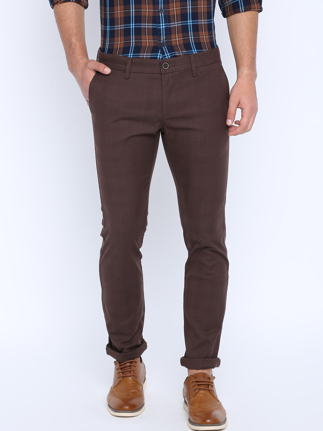 Basics Men Brown Skinny Fit Low-Rise Trousers