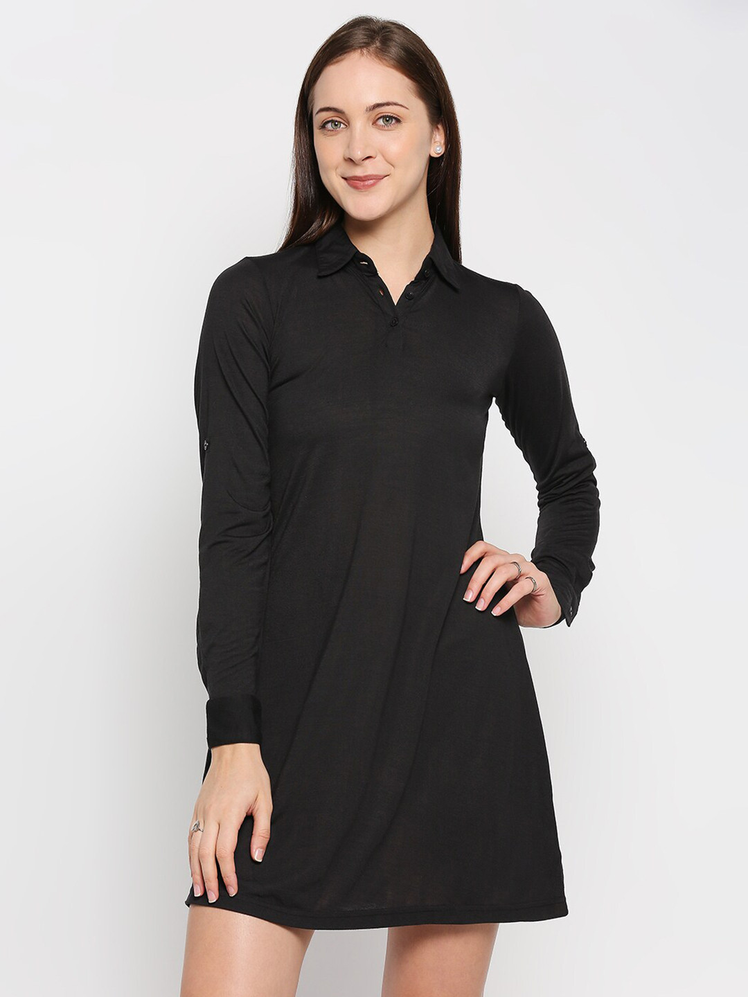 aaliya Black Scuba Shirt Dress