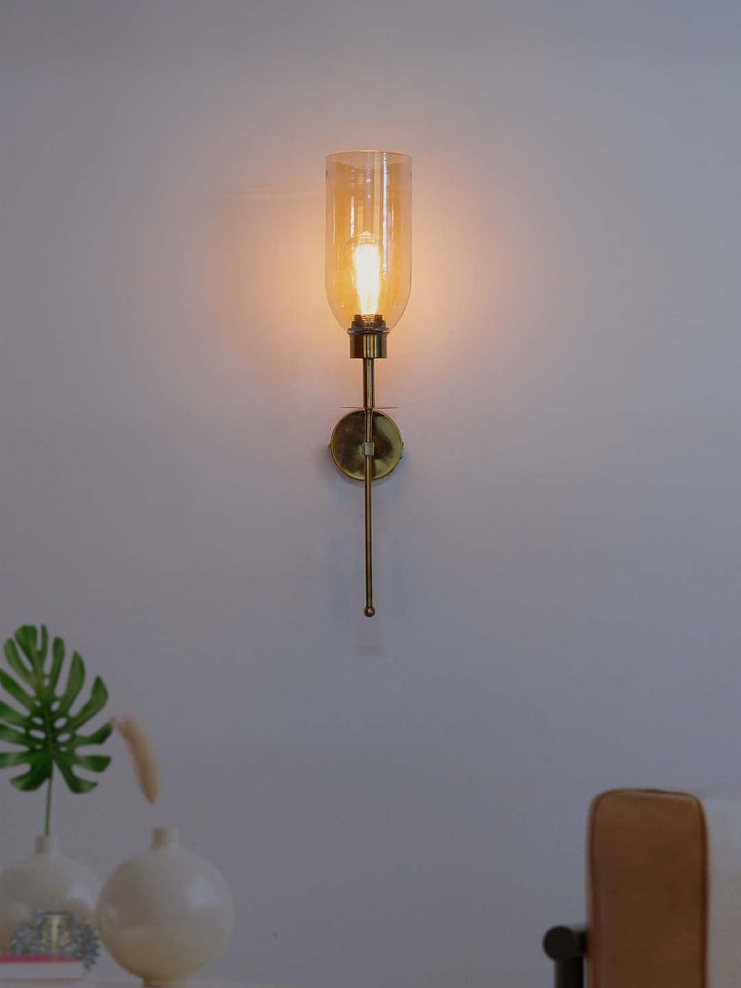 Fos Lighting Gold-Toned Solid Antique Wall Lamps With Translucent Glass Shade