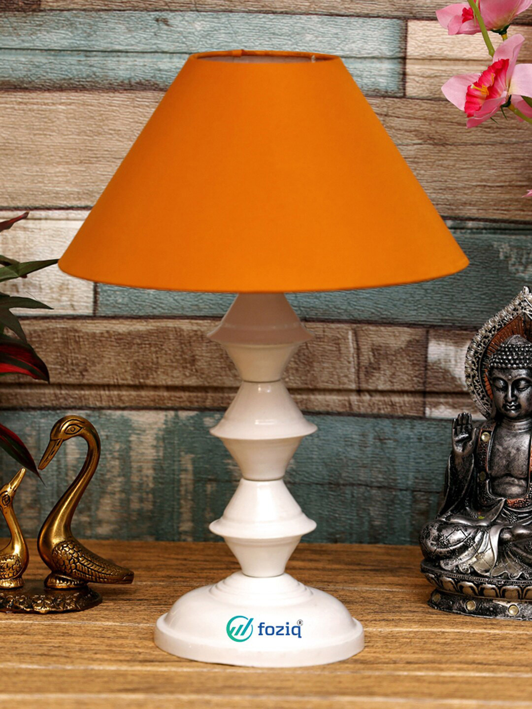 foziq White and Orange solid Table Lamp
