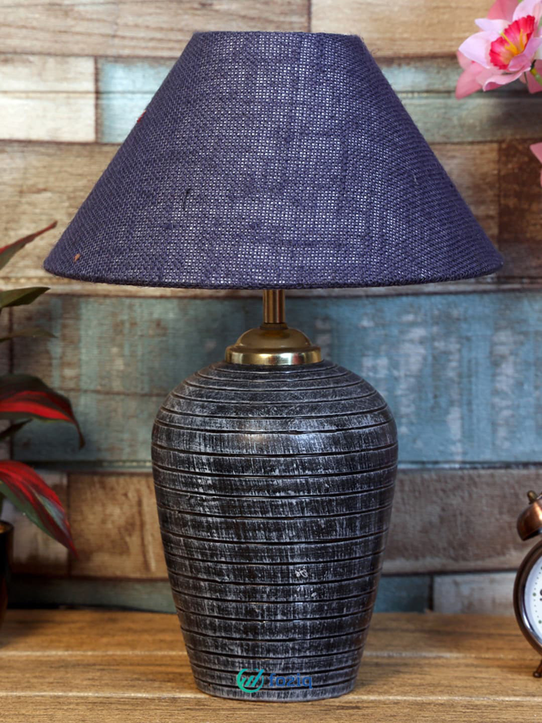foziq Grey & Navy Blue Textured  Table Lamps