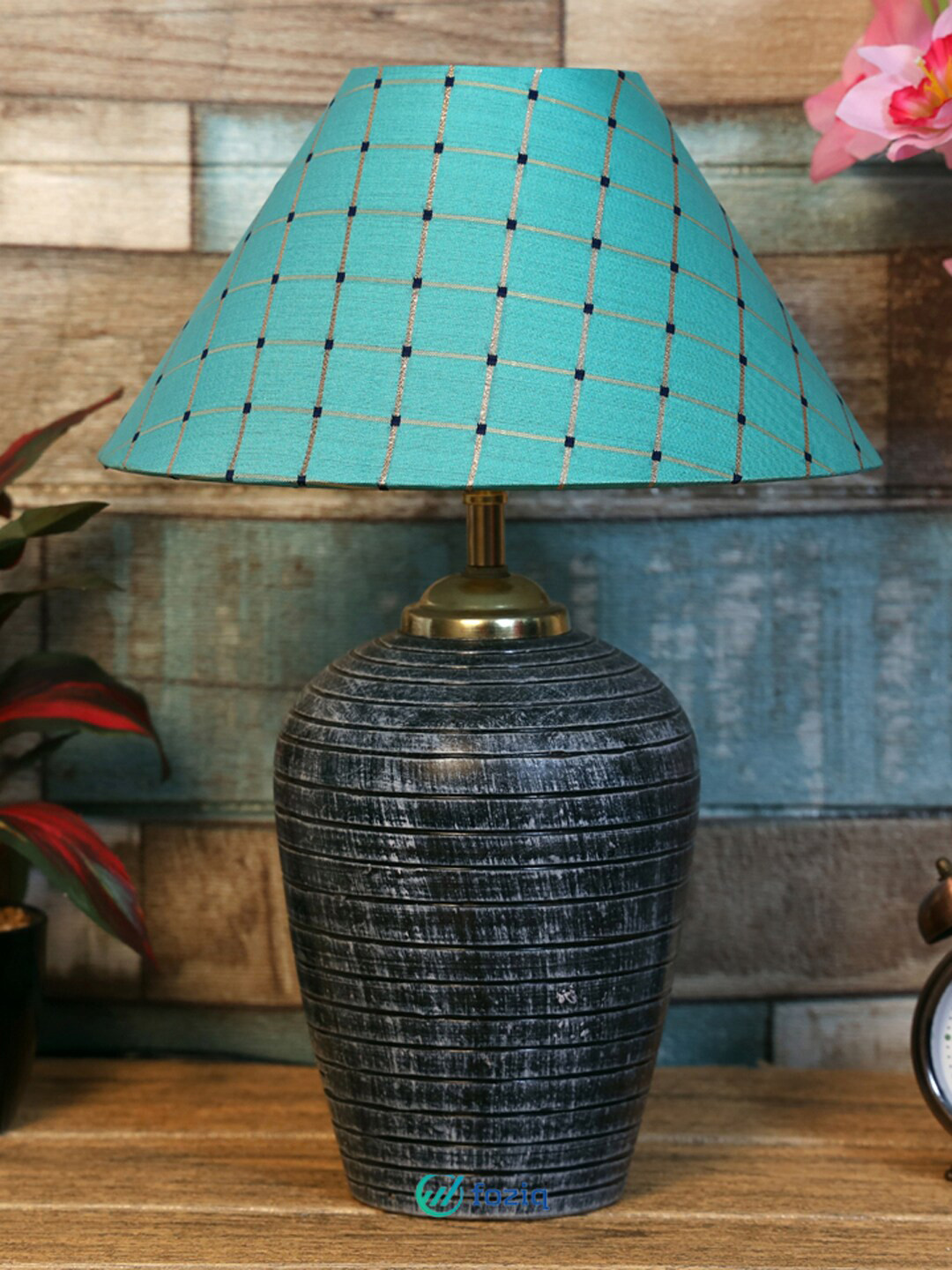 foziq Grey Textured Contemporary Terracotta Table Lamps