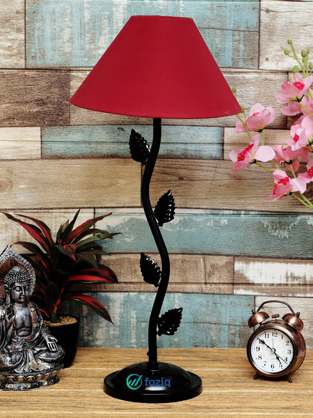 foziq Black & Red Solid Metal Table Lamp Leaf Branch Design