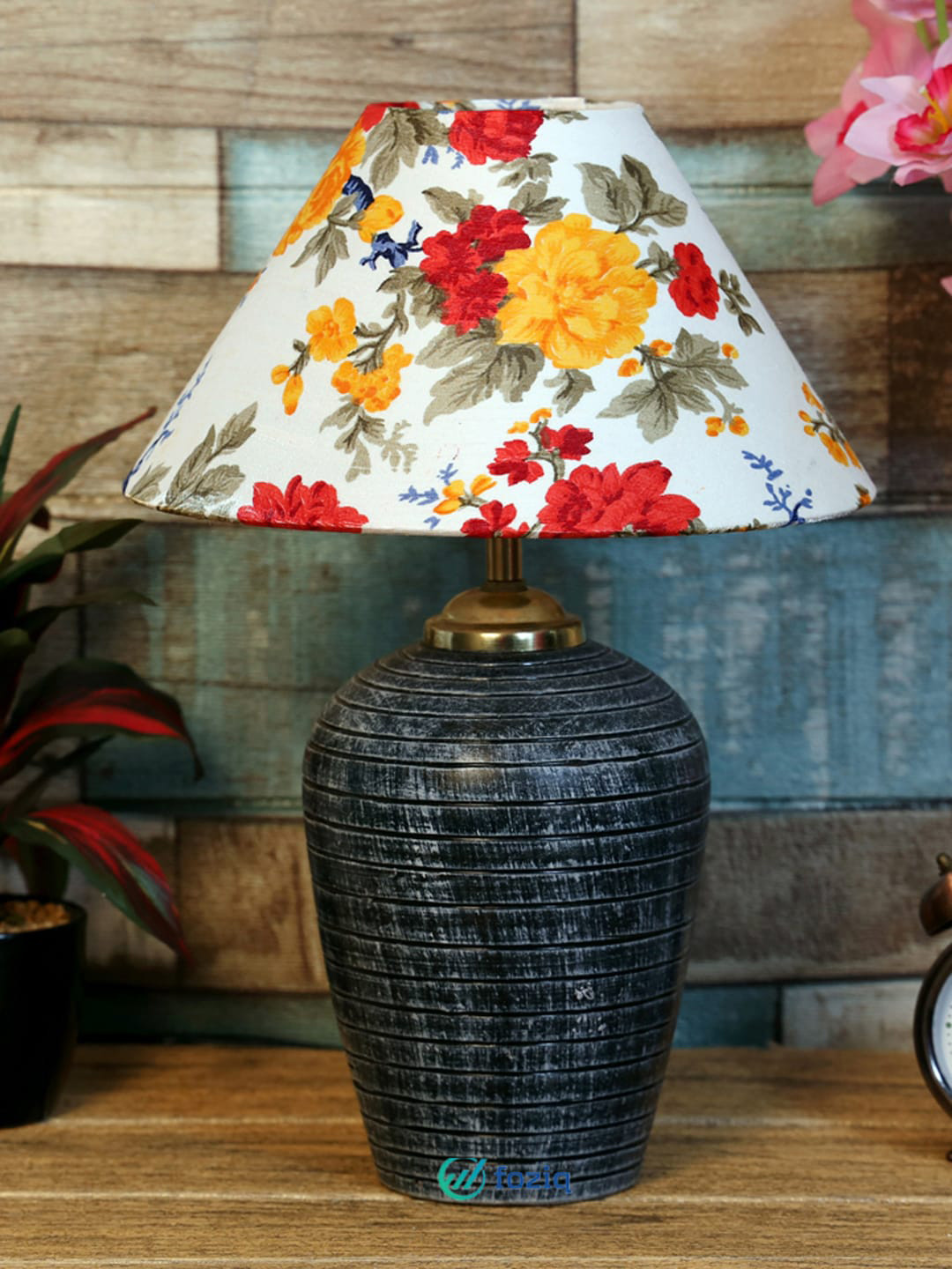 Foziq White& Grey Printed Terracotta Table Lamps