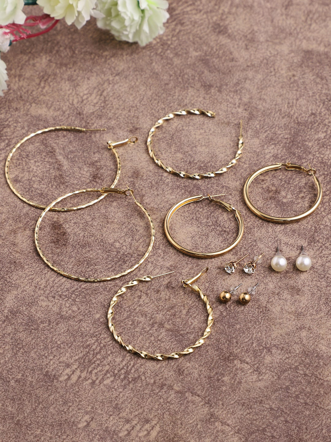 VENI Set of 6 Gold-Plated Earrings