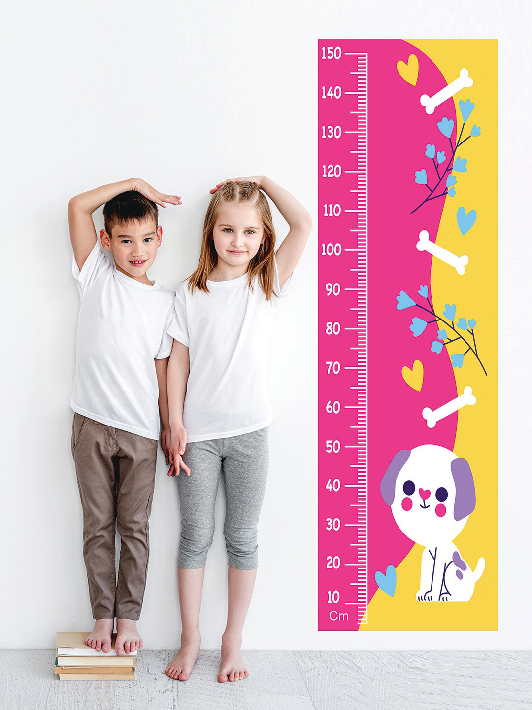 WENS Pink & Yellow Puppy Printed Height Wall Chart