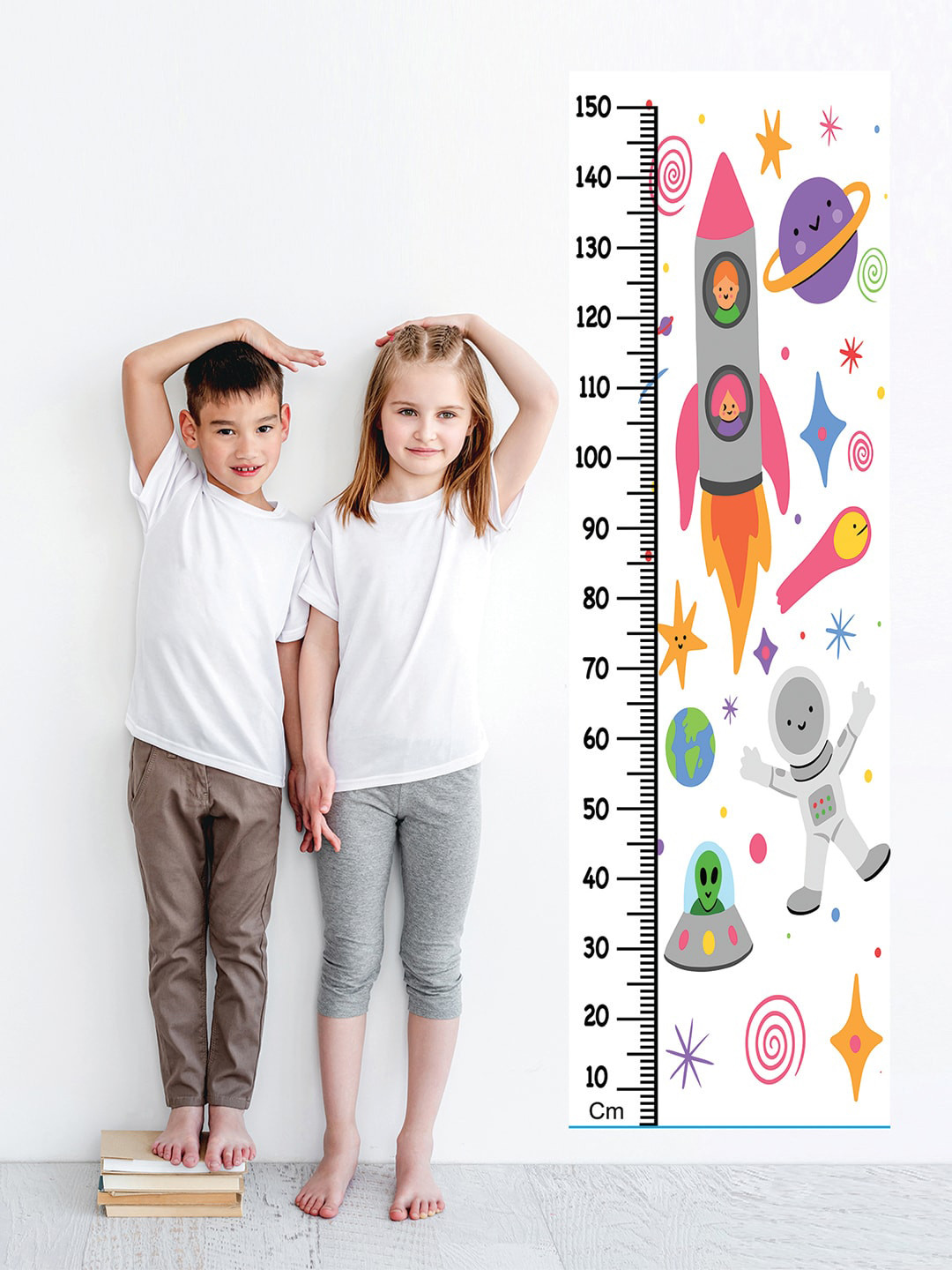 WENS White Purple & Yellow Printed Height Chart Wall Stickers