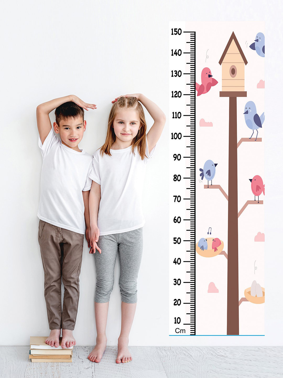 WENS Kids Pink & Blue Bird House Hight Chart Vinyl Wall Sticker