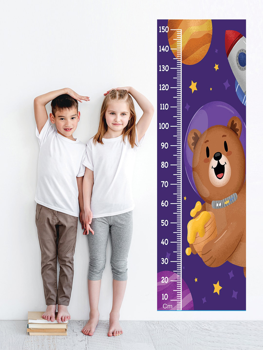 WENS Kids Blue Cute Bear Height Chart Vinyl Wall Sticker