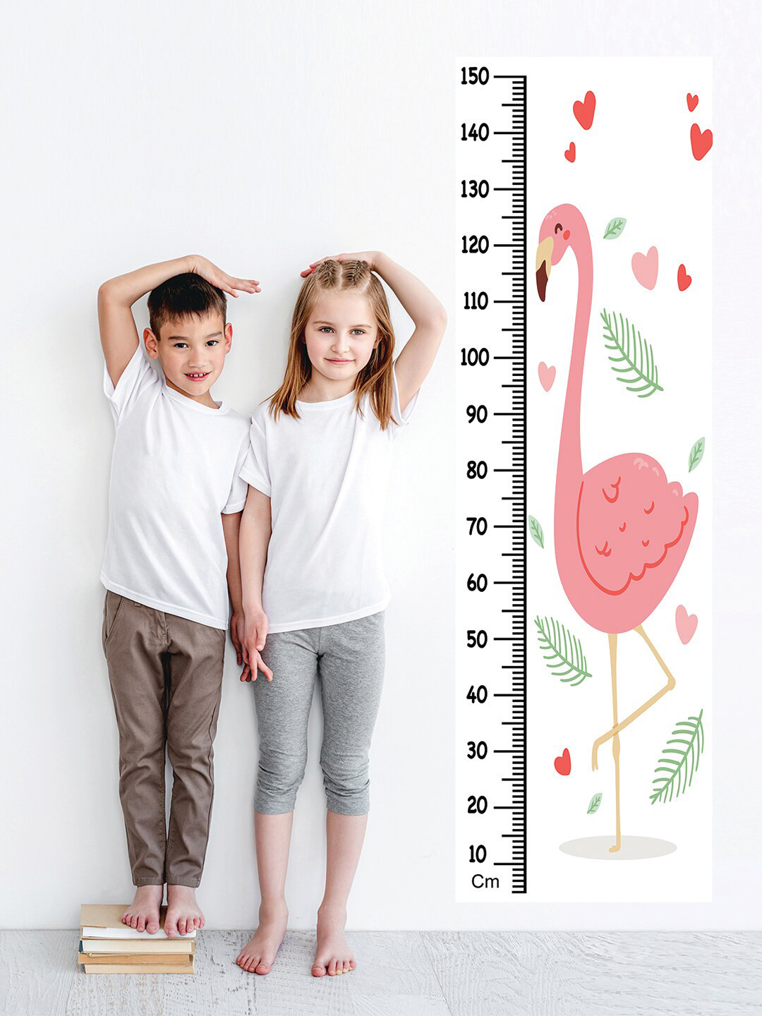 WENS White & Pink Cute Flamingo Height Chart Wallpaper