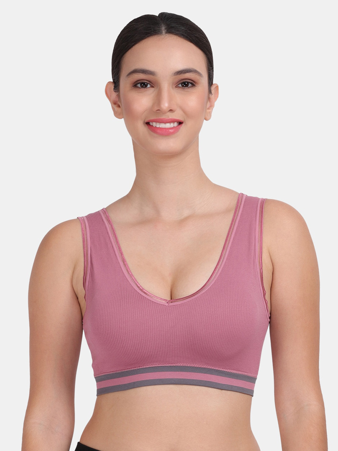 Amour Secret Pink & Grey Solid Sports Bra