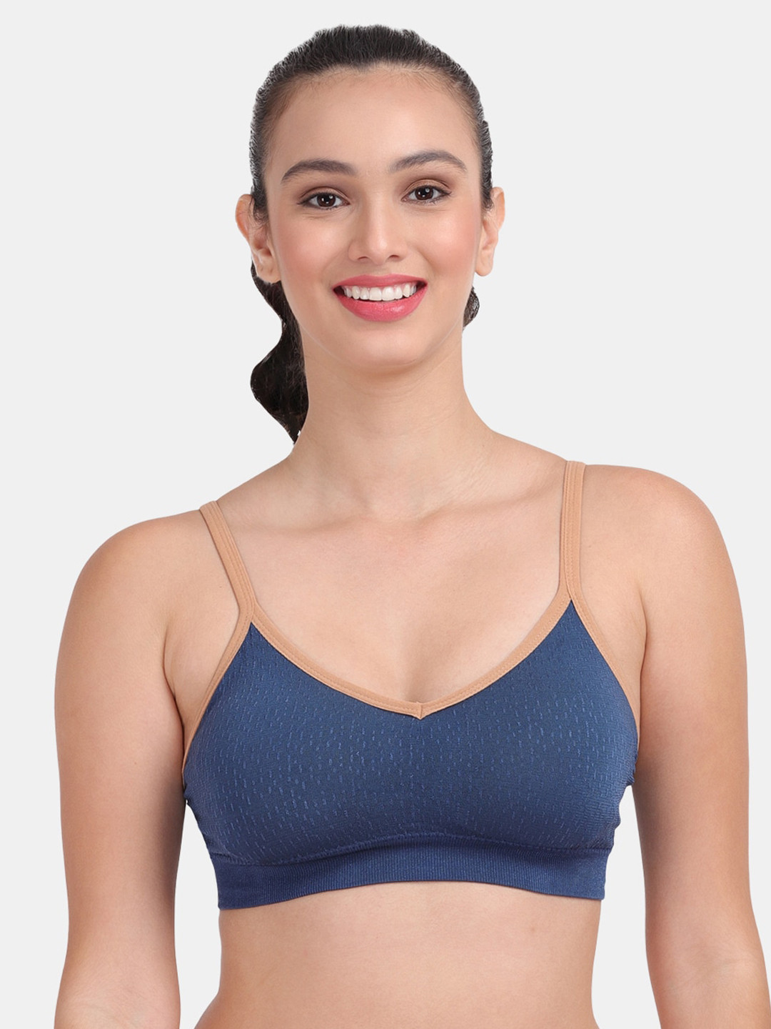 Amour Secret Blue & Beige Workout Bra With Removable Padding