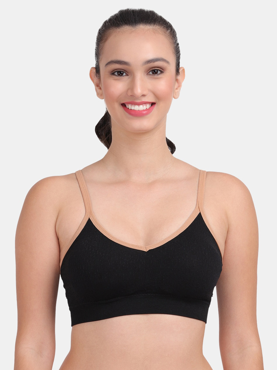 Amour Secret Black & Brown Non Padded & Non Wired Solid Dry Fit Workout Bra