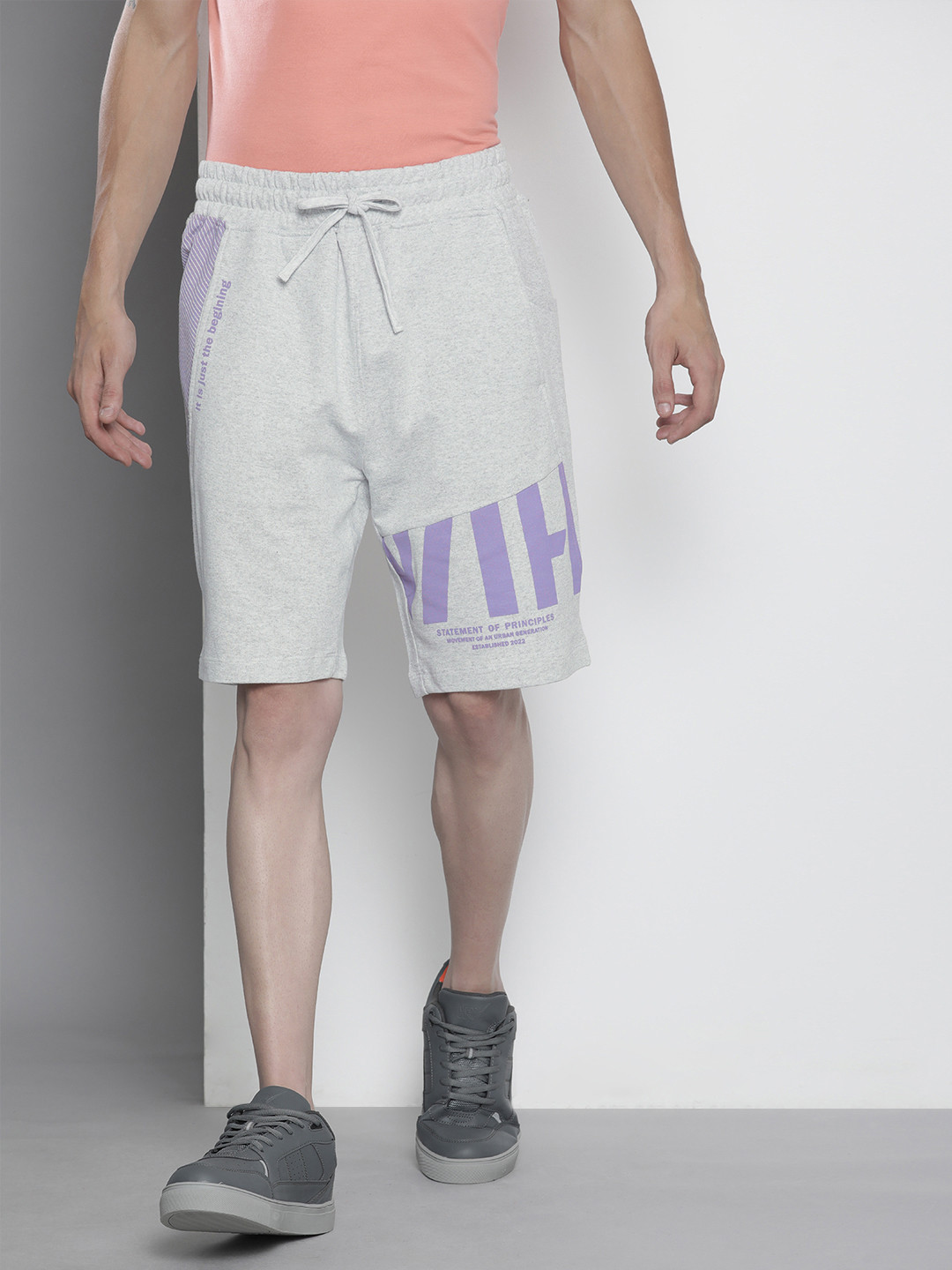 The Indian Garage Co Men Grey Typography Printed Shorts