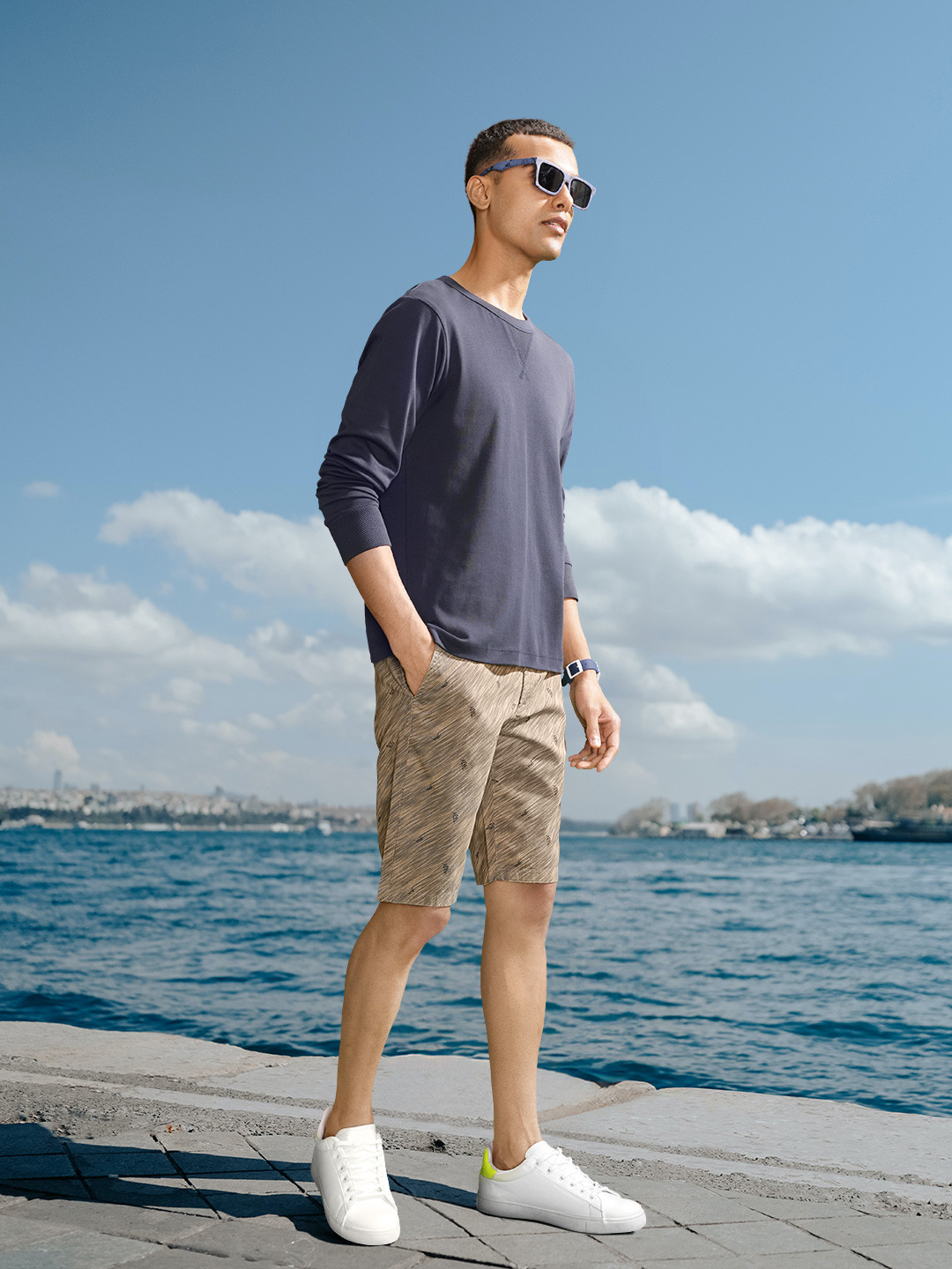 The Indian Garage Co Men Khaki Printed Slim Fit Shorts