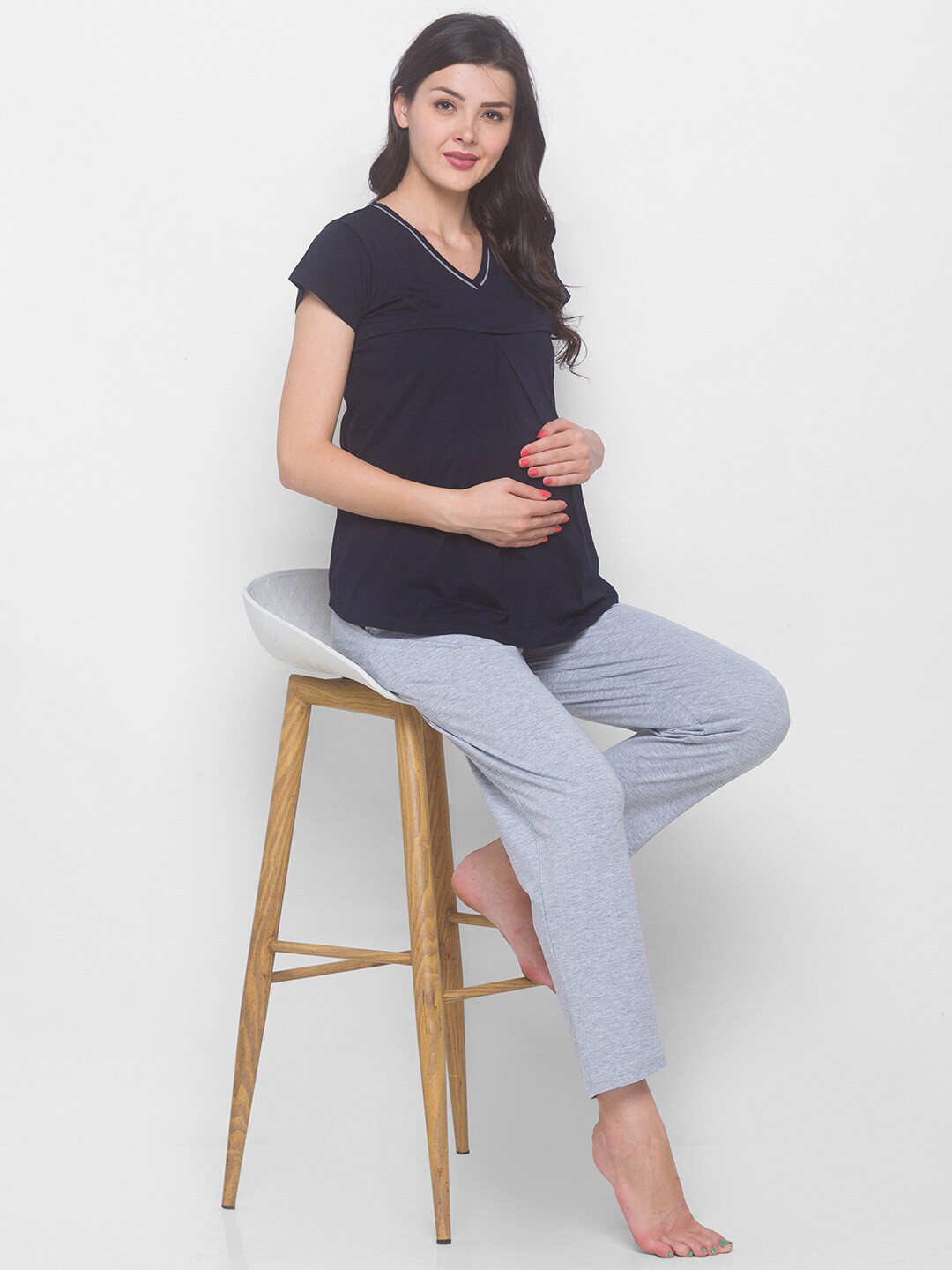 AV2 Navy Blue  maternity Top pleated design