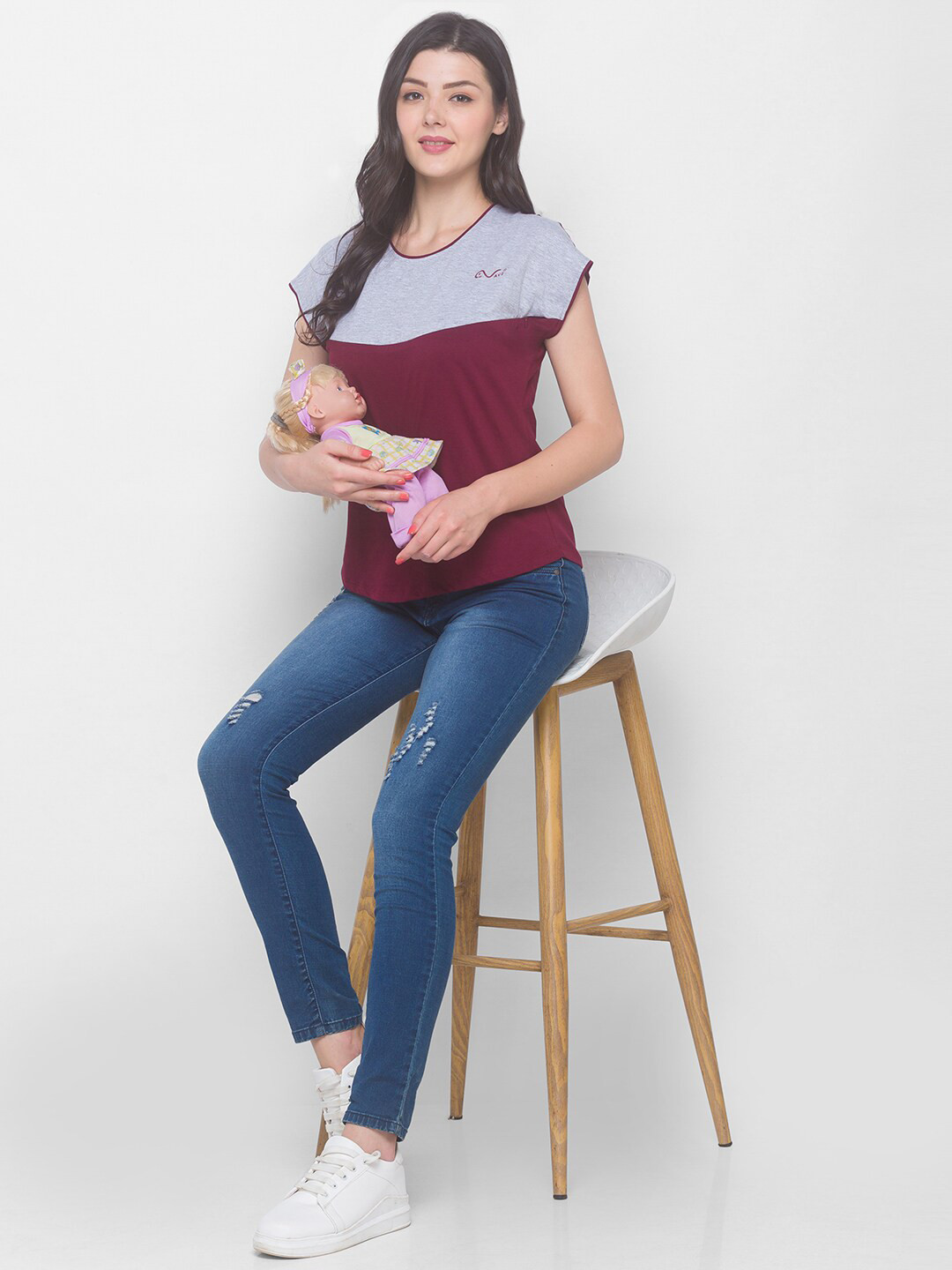 AV2 Maroon Colourblocked Maternity Top
