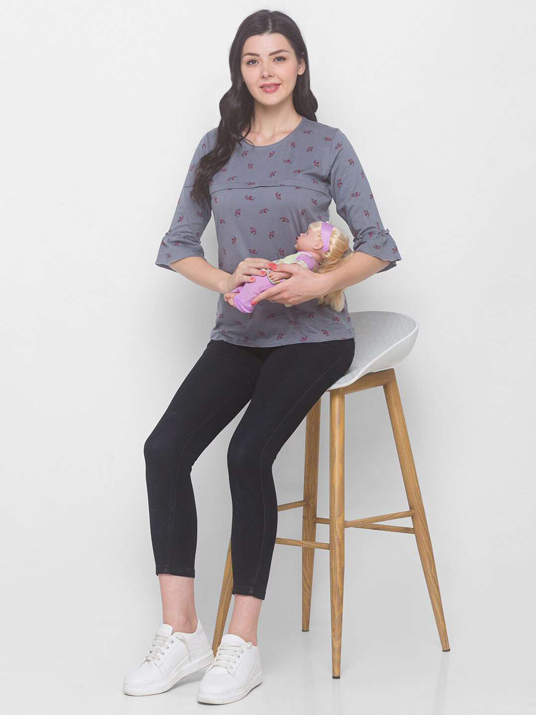 AV2 Grey Floral Print Maternity Top