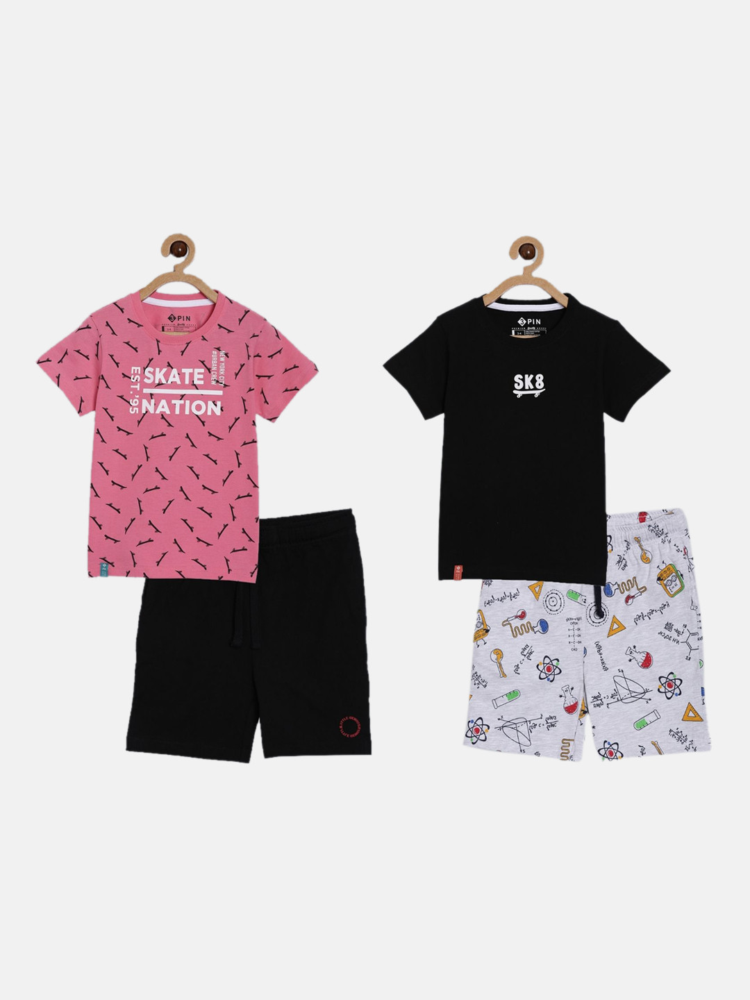 3PIN Boys Black & Pink Printed T-shirt with Shorts Set Of 2
