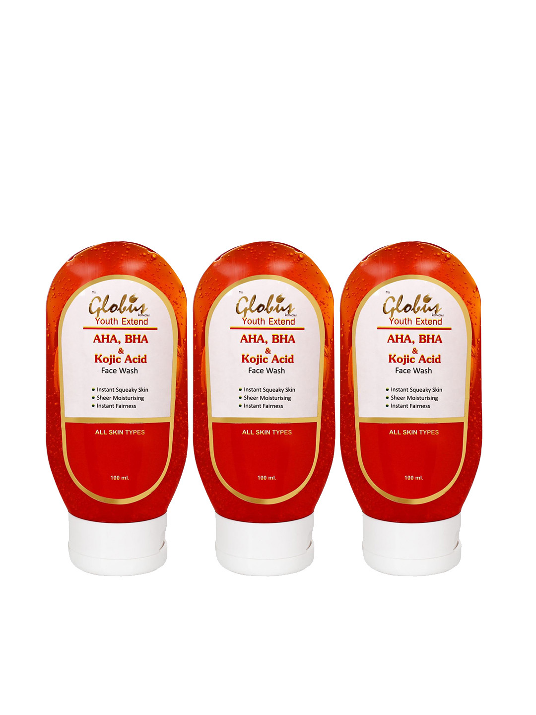 Globus Remedies Set of 3 Youth Extend AHA, BHA & Kojic Acid Face Wash - 100 ml Each