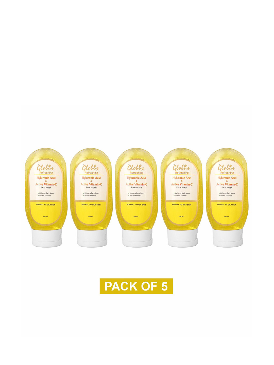 Globus Remedies Set of 5 Hyaluronic Acid & Vitamin C Anti-Aging Face Wash - 100ml each