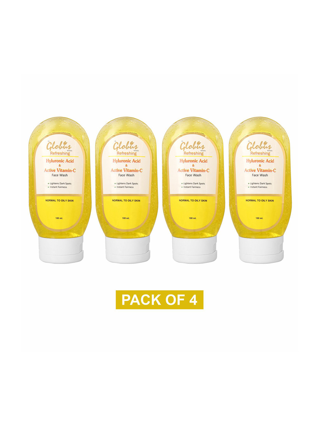 Globus Remedies Set of 4 Hyaluronic Acid & Vitamin C Anti-Aging Face Wash - 100ml each