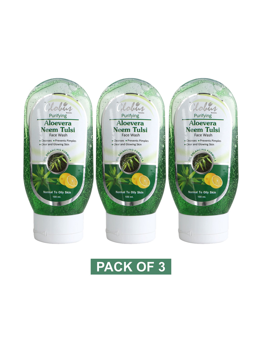 Globus Remedies Set of 3 Purifying Aloe Vera Neem Tulsi Face Wash - 100 ml Each