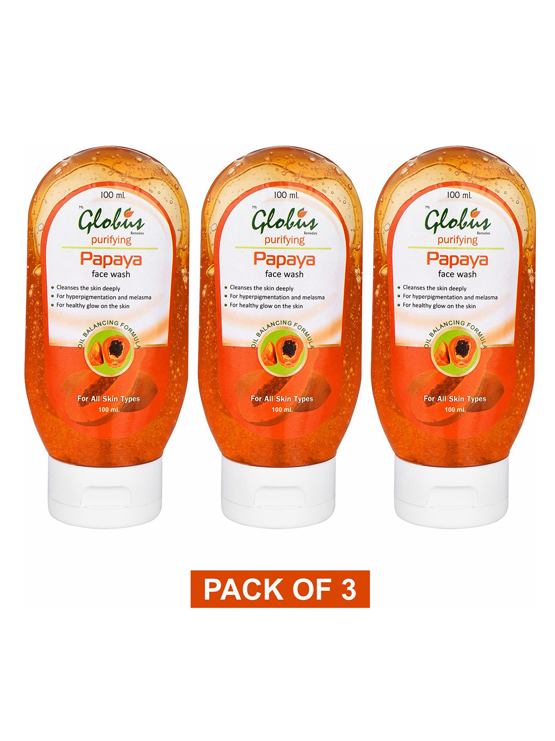 Globus Remedies Pack Of 3 Orange Papaya Tan Removal Face Wash