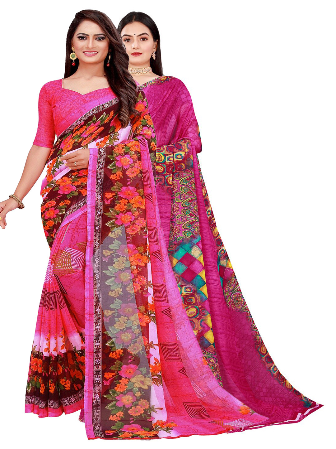KALINI Magenta & Pink Pure Georgette Saree