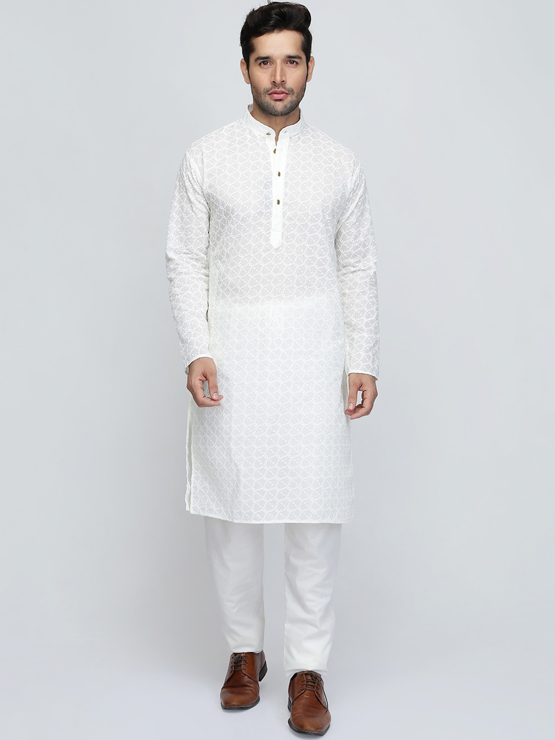 ROYAL KURTA Men Cream-Coloured Chikankari Summer Sheers Kurta