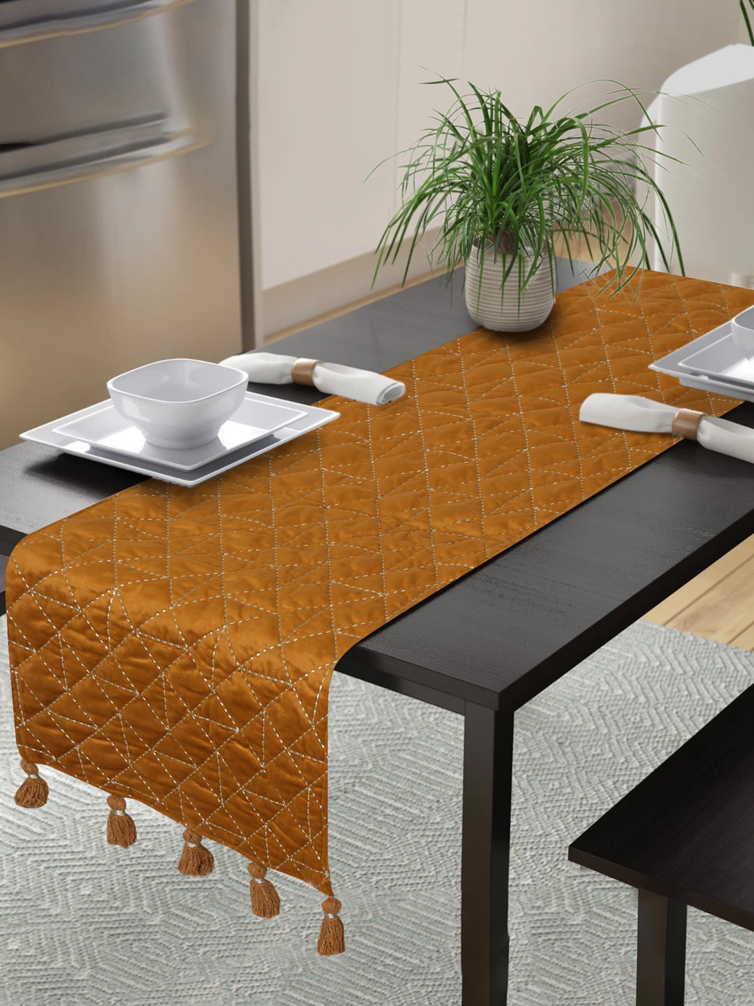 eyda Mustard-Colored Quilted 4-Seater  Runners