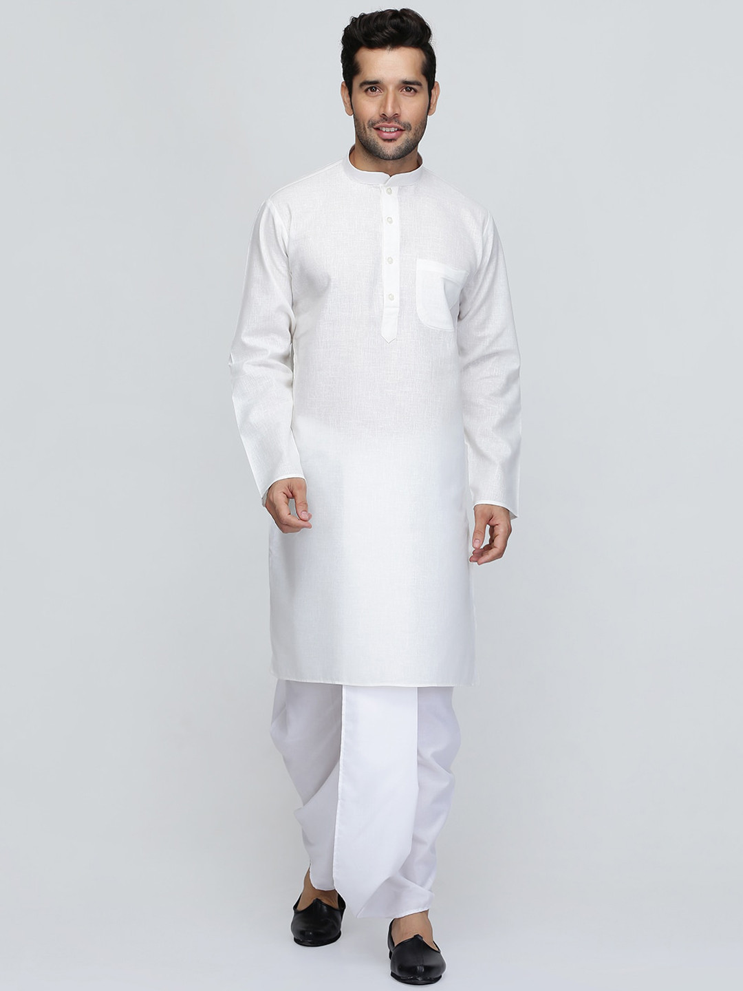 ROYAL KURTA Men White Thread Work Summer Sheers Kurta