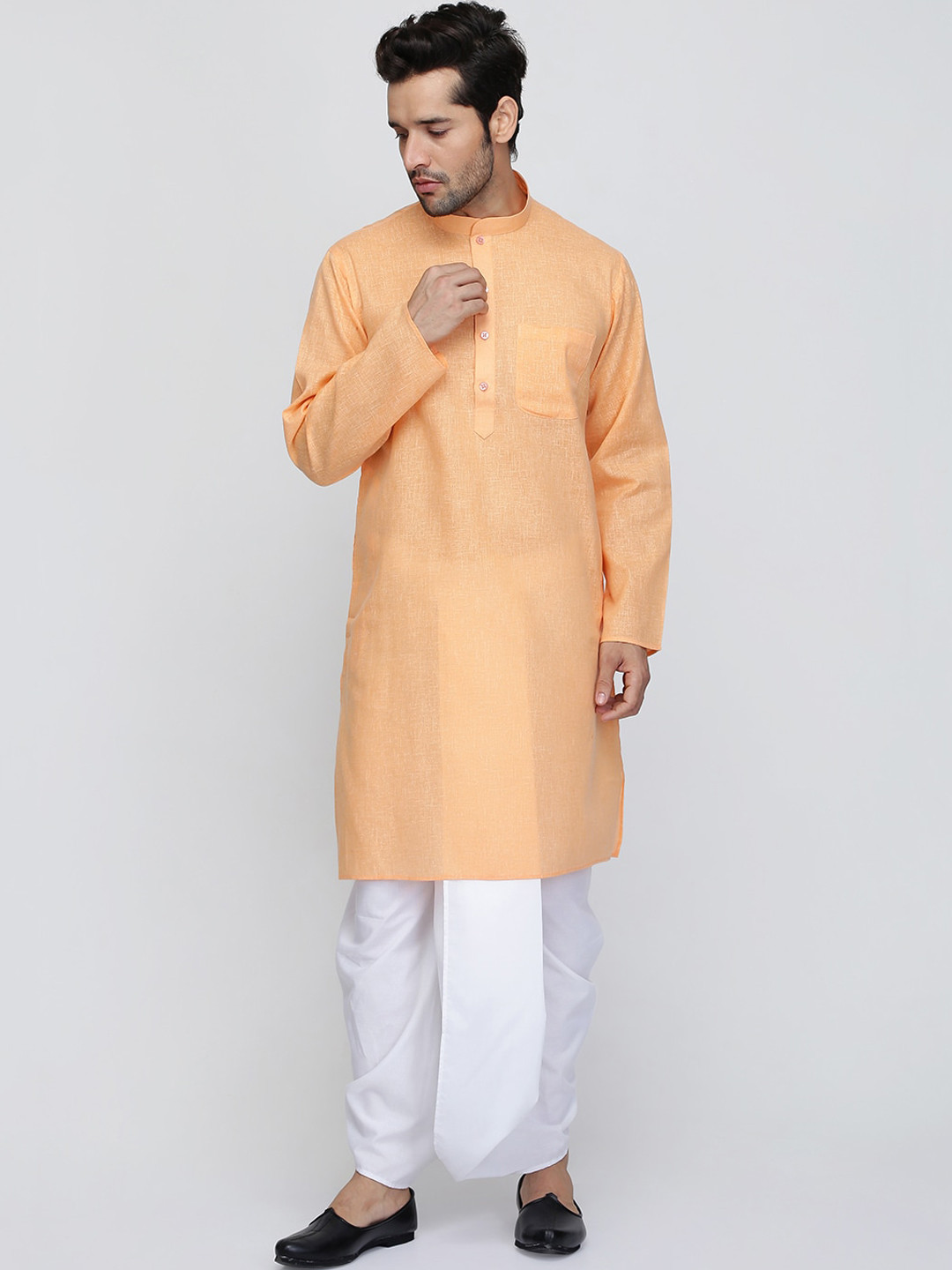 ROYAL KURTA Men Orange Band Collar Kurta