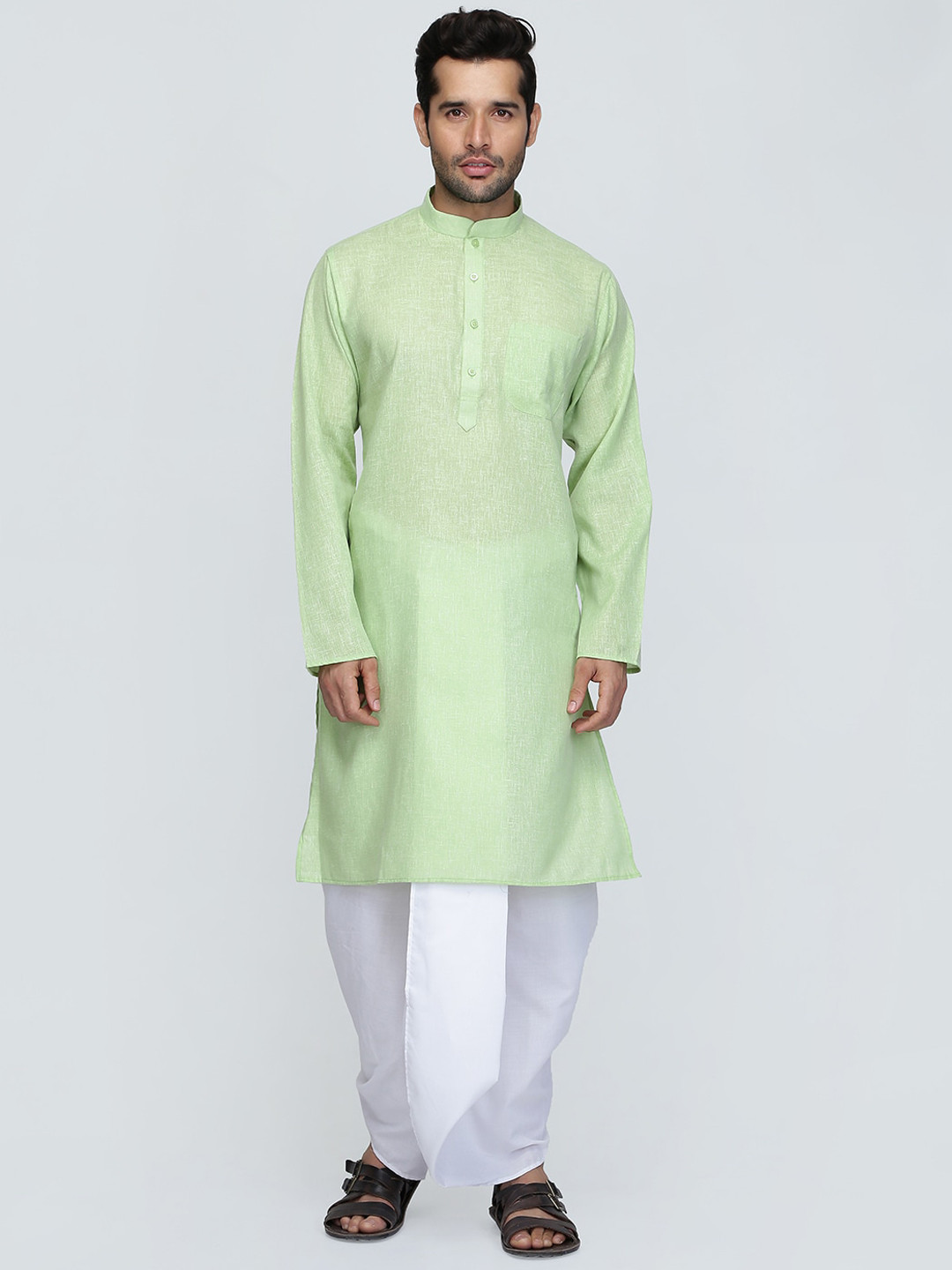ROYAL KURTA Men Green Checked Summer Sheers Kurta