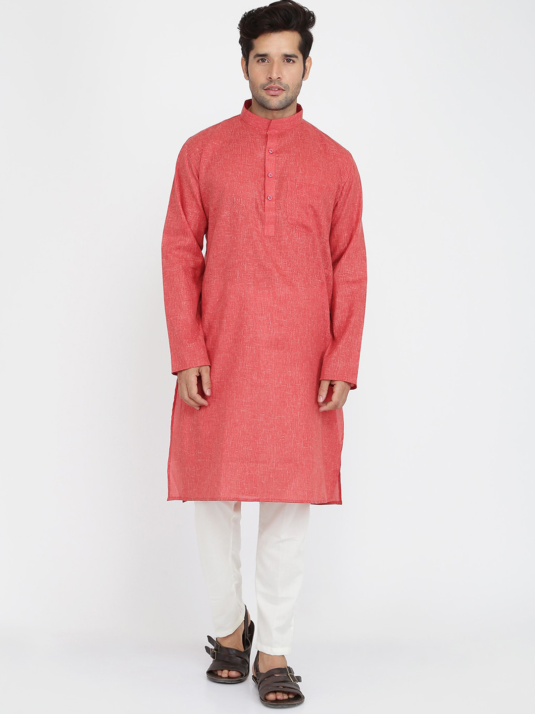 ROYAL KURTA Men Maroon Solid Cotton Kurta