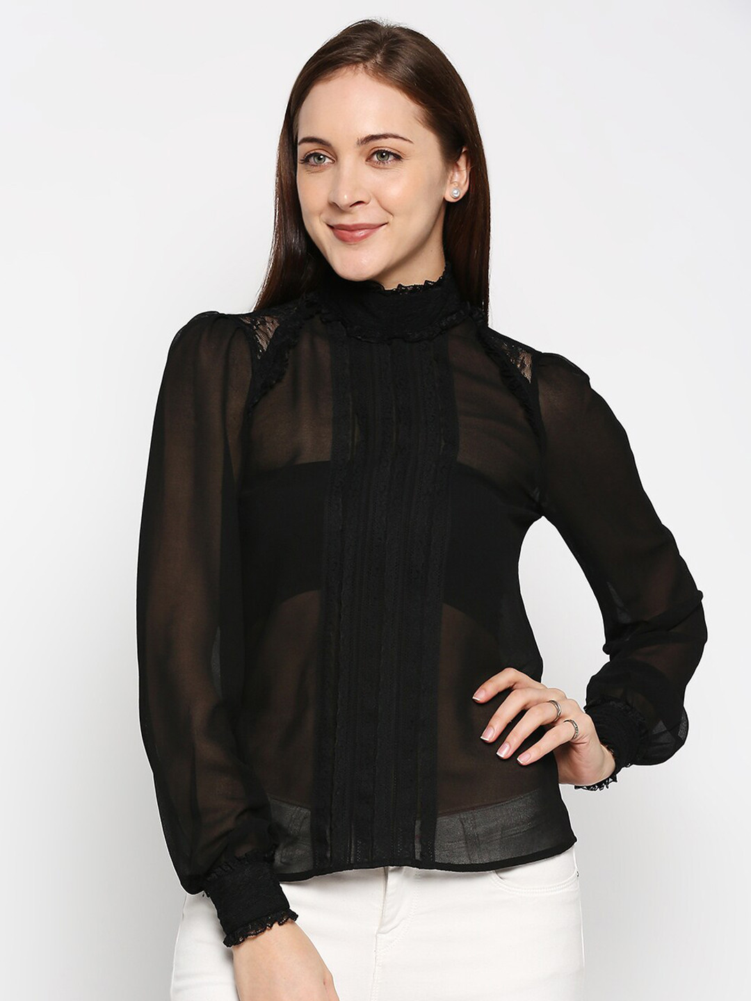 aaliya Black Sheer Georgette Top
