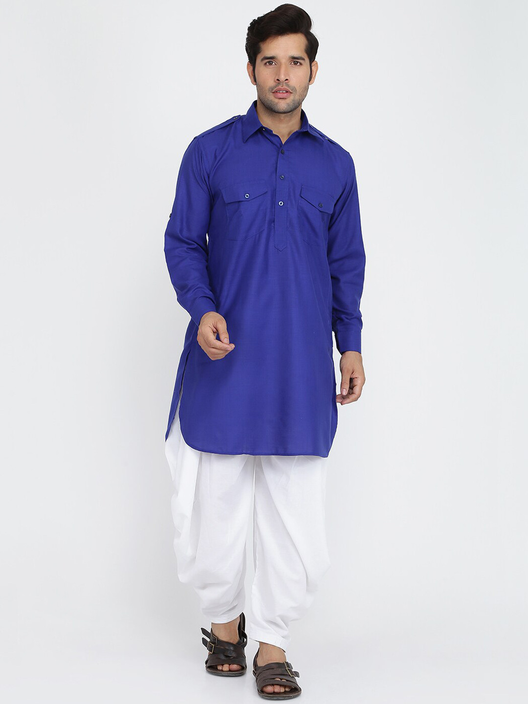 ROYAL KURTA Men Blue Summer Sheers Pathani Kurta