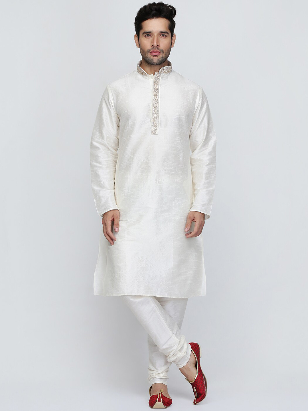 ROYAL KURTA Men Beige Embroidered Thread Work Summer Sheers Kurta